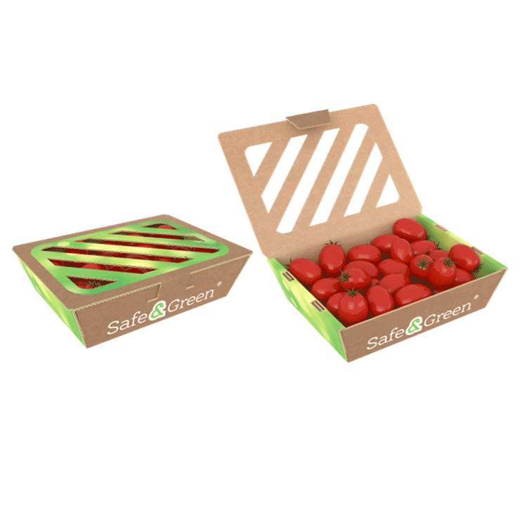 Petite barquette de tomates cerises avec couvercle attenant et ajouré