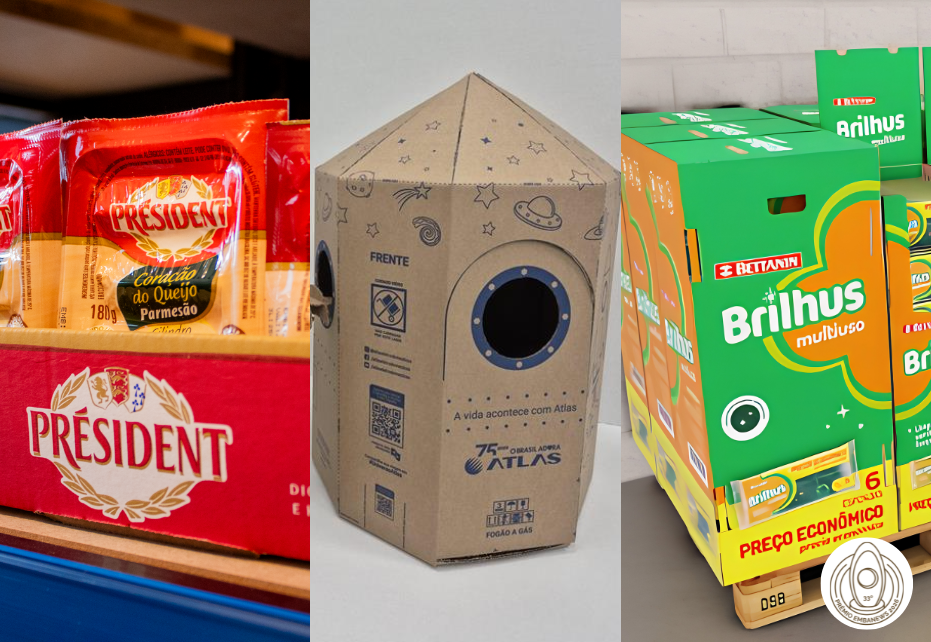Embalagens premiadas no Embanews 2025, com soluções de papelão para alimentos e bens de consumo, destacando inovação, design e desempenho no ponto de venda.