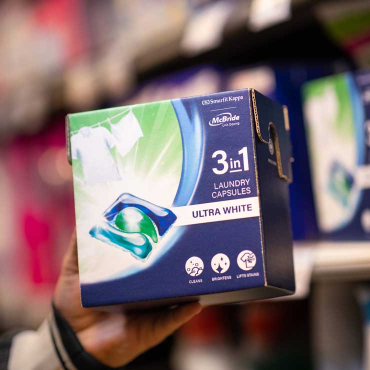 Clique para bloquear, Caixa para cápsulas de detergente