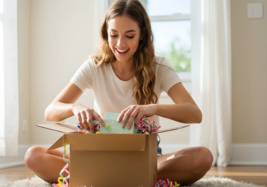 empaque-ecommerce-latam-mulher-satisfeita-ao-abrir-produto-comprado-em-e-commerce