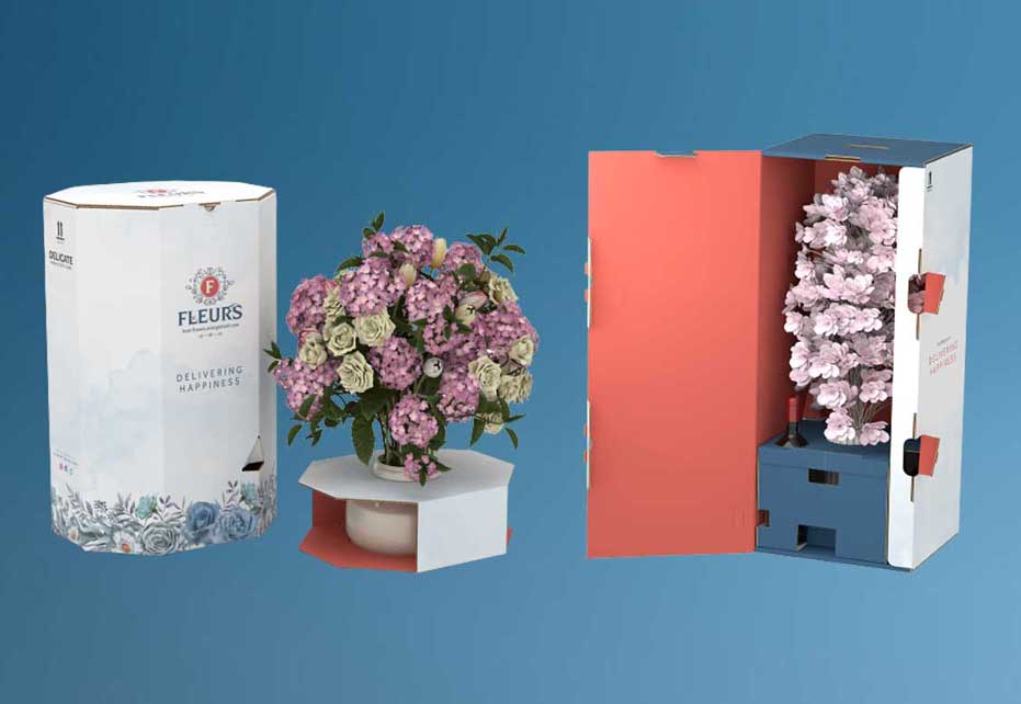 Emballage til onlineshopping af blomster 
