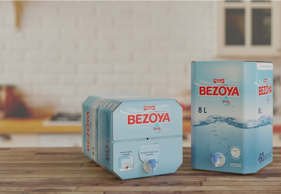 Bezoya innova con un formato octogonal su embalaje sostenible de cartón ondulado para su agua mineral