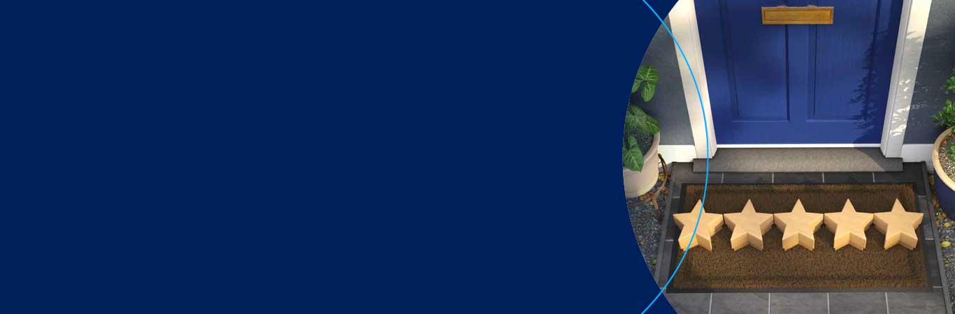 Sur fond bleu clair, schématisation de la chaîne logistique avec l'entrepôt et la livraison chez le client