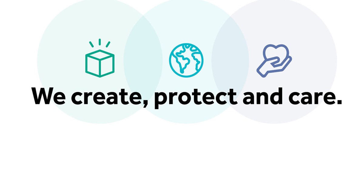 Slogan Smurfit Kappa Nous "nous créons, protégeons et soignons"