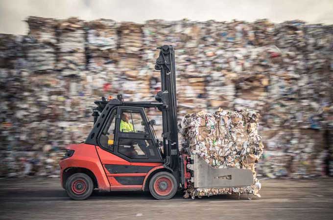 Bales of paper and cardboard for recycling