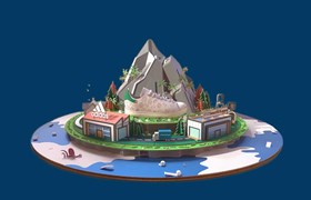 Ile montagneuse en carton ondulé avec un circuit logistique d'une chaussure Adidas