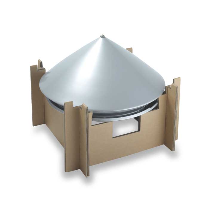 Calage croisilloné en carton ondulé contenant une pièce mécanique ronde