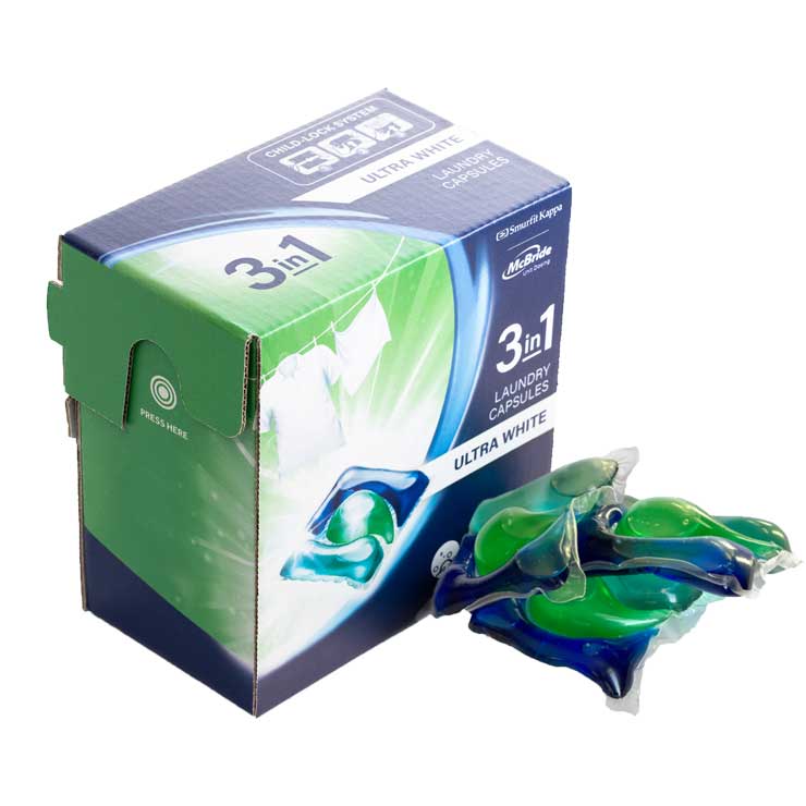 Solución de empaque: Caja de Cápsulas de Detergente Click-to-Lock