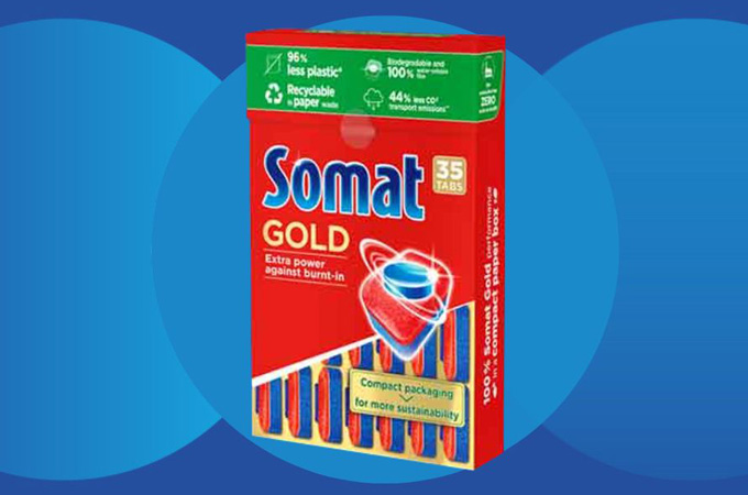 Poprawa efektywności łańcucha dostaw dzięki nowemu, ekologicznemu opakowaniu dla marki Somat firmy Henkel.