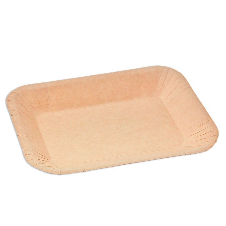 Bandeja rectangular a base de papel para alimentos