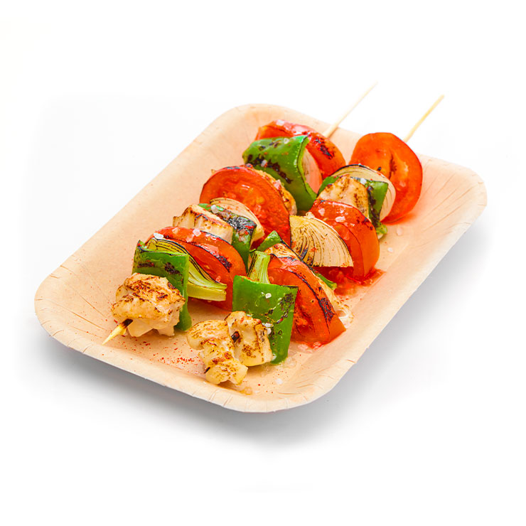 Bandeja rectangular a base de papel para alimentos