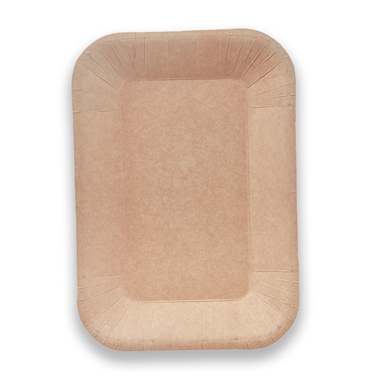 Bandeja rectangular a base de papel para alimentos