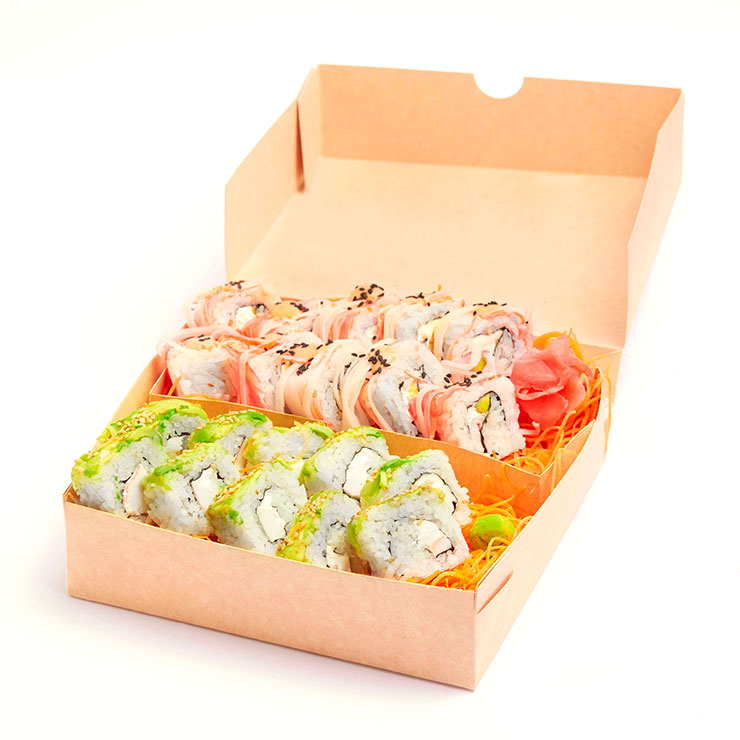 Contenedor a base de papel con tapa y división para alimentos