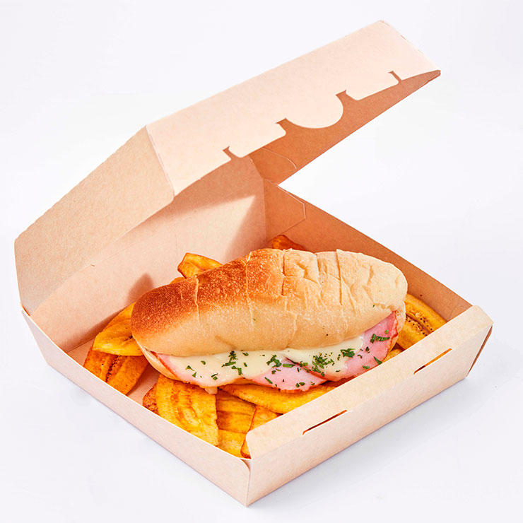 Contenedor a base de papel con tapa grande para alimentos