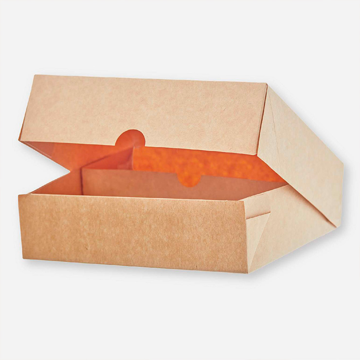 Contenedor a base de papel con tapa y división para alimentos