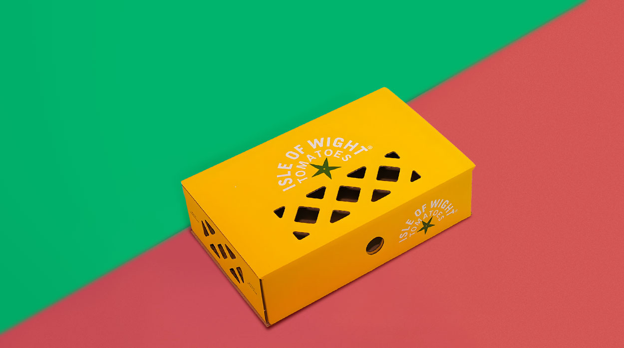 Fresh produce packaging cardboard bespoke box for Isle of Wight Tomatoes