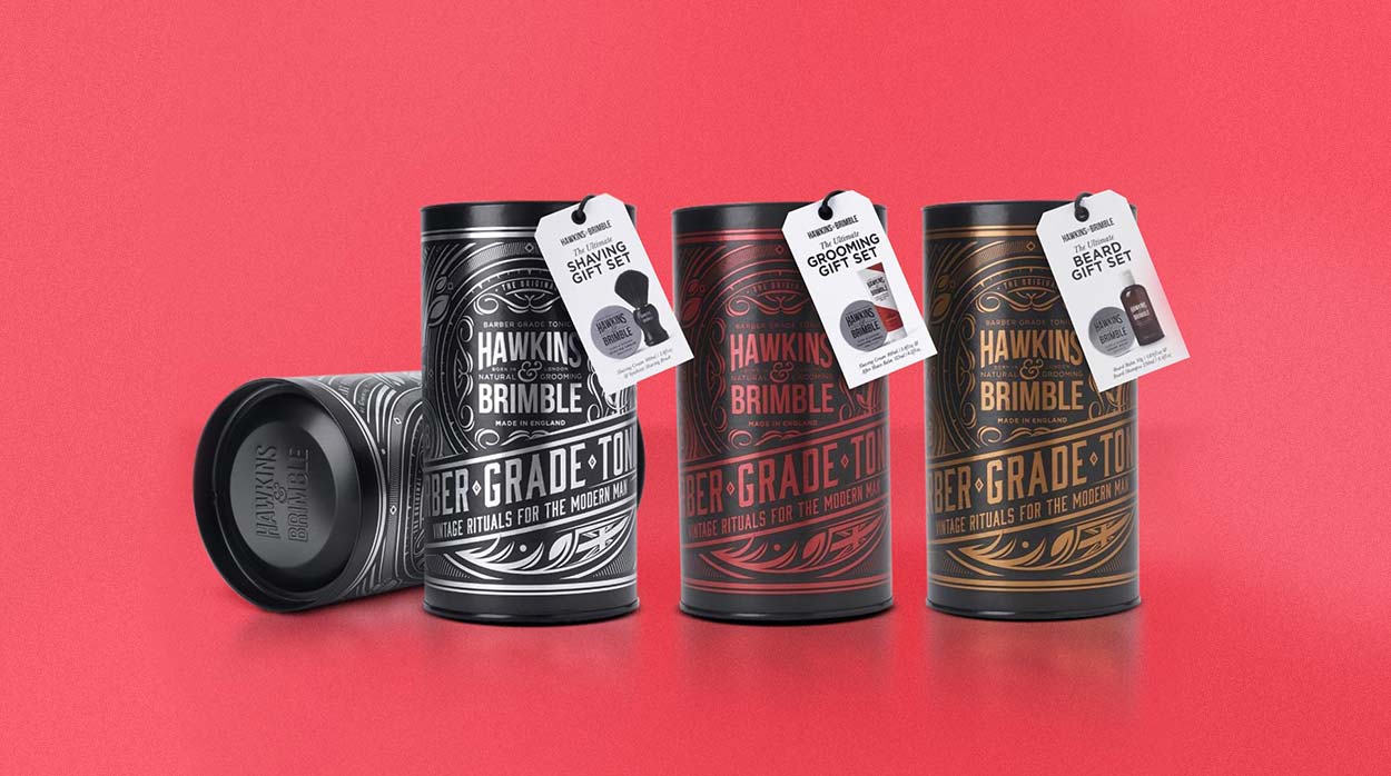 Find out how we produced these three stunning paper tube packaging solutions for premium men's grooming company - Hawkins & Brimble.